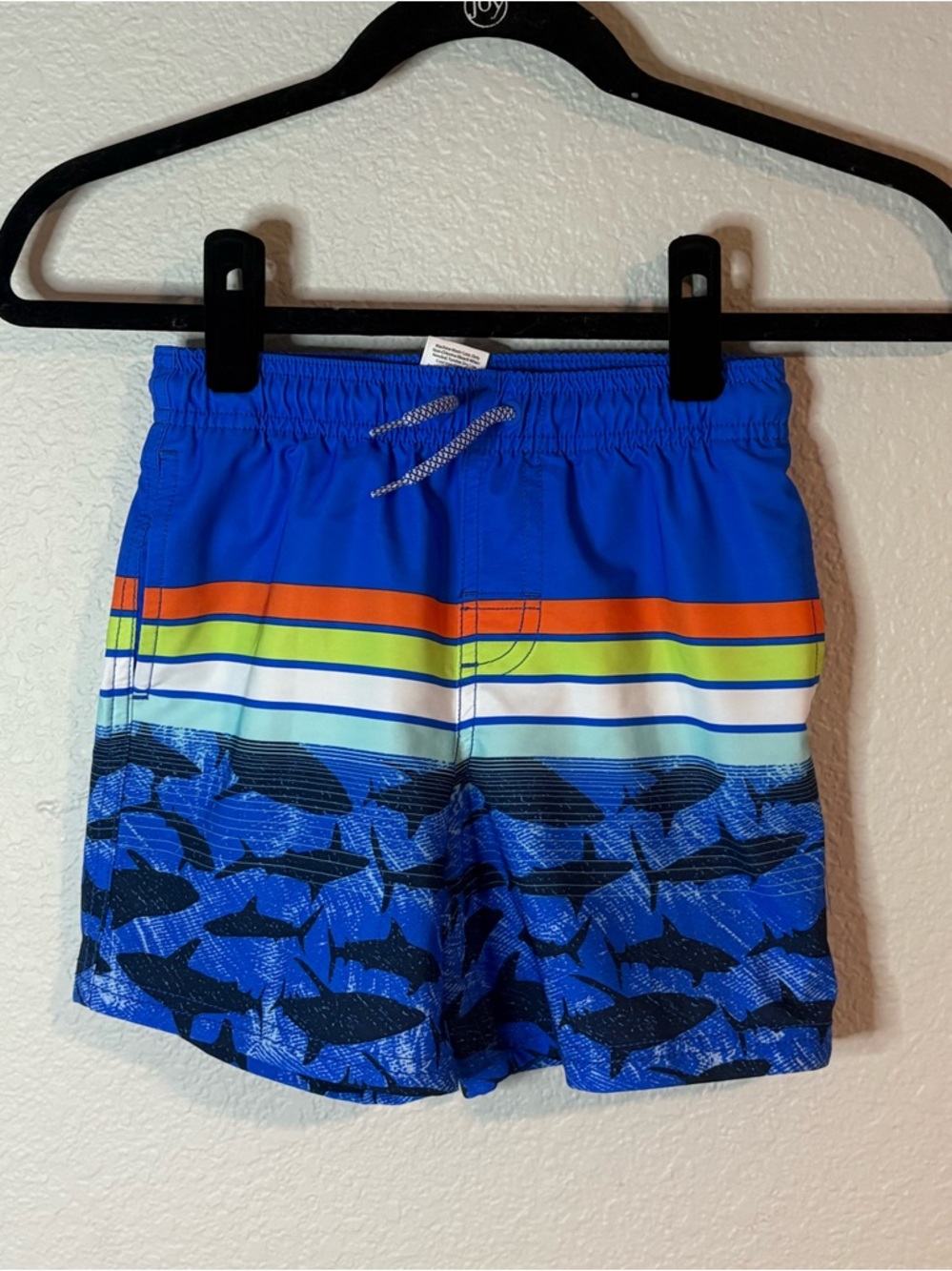 Boys Blue Shark Print Swim Trunks - Kids Bottoms